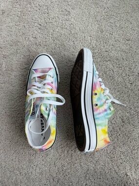 Converse Low Top Tie-Dye Canvas Sneakers - White with Pastel Rainbow